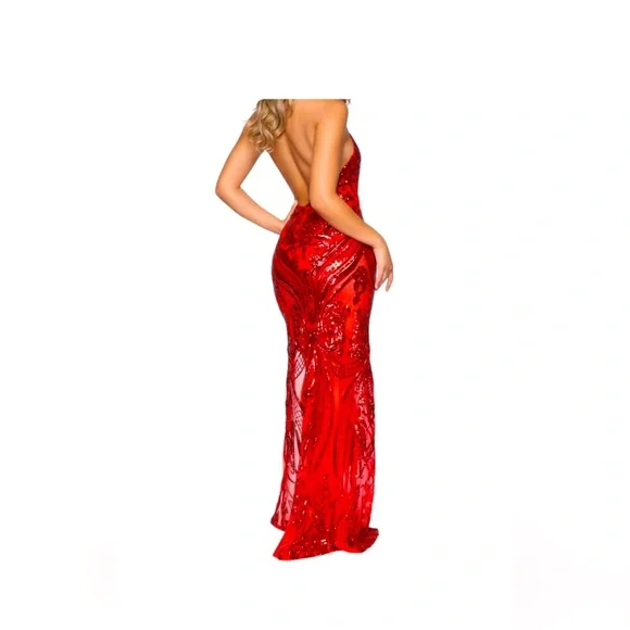 FN Red Halter Sequin Gown! - Picture 3 of 10